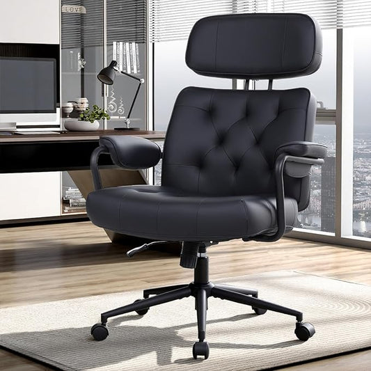 Office Chair Big and Tall 500lbs, Desk Chair Comfy, Oversized Computer Gaming Chair Extra Wide, Executive PU Leather Heavy Duty, High Back Swivel Rocking Chairs with Wheels for Home,Black