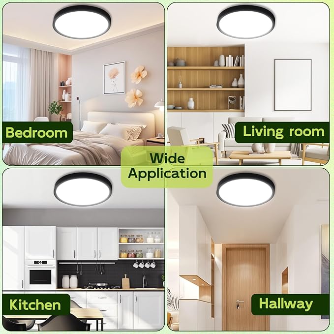 hykolity 9 Inch Selectable CCT LED Round Flat Panel Light, 18W 1800LM 3000K/4000K/5000K, Edge-Lit Flush Mount Ceiling Light Fixture for Kitchen, Bedroom, Laundry and Closet Room, Black