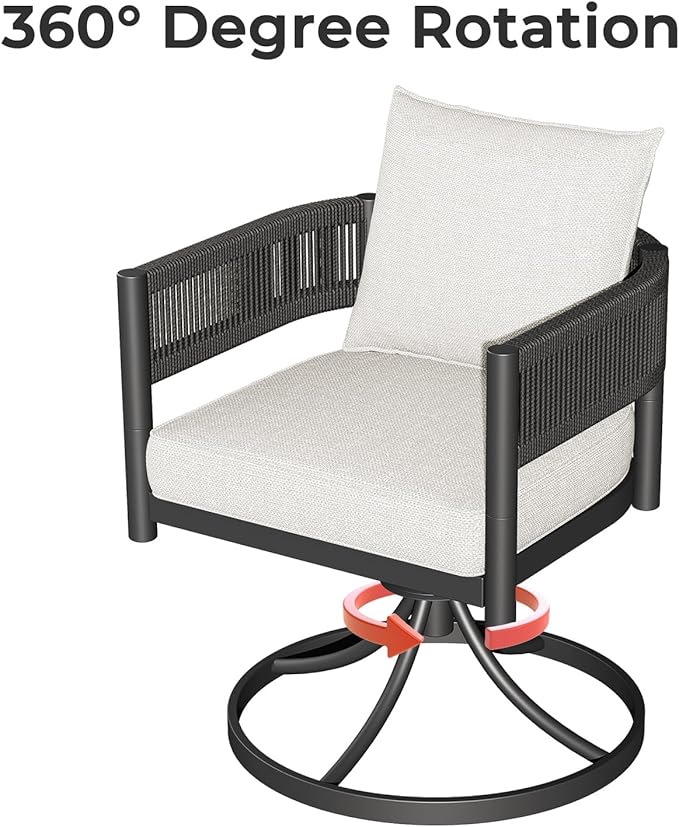 Grand patio 5-Piece Outdoor Dining Set for 4 with 1 Rectangle Expandable Table for 4-6 Person, Metal Woven Wicker Swivel Patio Chairs with Thickened Cushions for Yard, Poolside (Black)