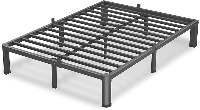 10 Inch Queen Bed Frame, 3500Lbs Heavy Duty Metal Platform with Round Corner Legs Mattress Slide Stopper, Steel Slat Support No Box Spring Needed, Noise Free, Non-Slip, Easy Assembly