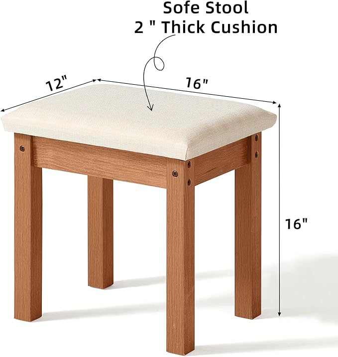 LEYAOYAO Vanity Stool, Elegant Makeup Stool with Comfortable Fabric Cushion, Sturdy Wooden Frame, Modern Vanity Bench for Bedroom and Bathroom-Tea Brown