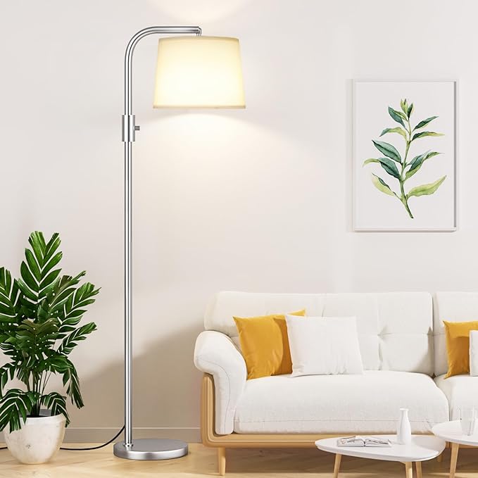 Ambimall 𝐅𝐮𝐥𝐥𝐲 𝐃𝐢𝐦𝐦𝐚𝐛𝐥𝐞 𝐅𝐥𝐨𝐨𝐫 𝐋𝐚𝐦𝐩 - Floor Lamps 9W LED Light Bulbs, Standing Lamps for Living Room, Modern Standing Light Tall Lamp (Sliver and White)