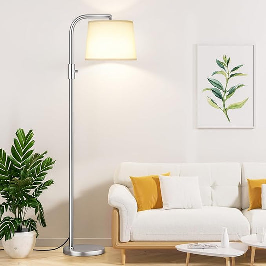 Ambimall 𝐅𝐮𝐥𝐥𝐲 𝐃𝐢𝐦𝐦𝐚𝐛𝐥𝐞 𝐅𝐥𝐨𝐨𝐫 𝐋𝐚𝐦𝐩 - Floor Lamps 9W LED Light Bulbs, Standing Lamps for Living Room, Modern Standing Light Tall Lamp (Sliver and White)