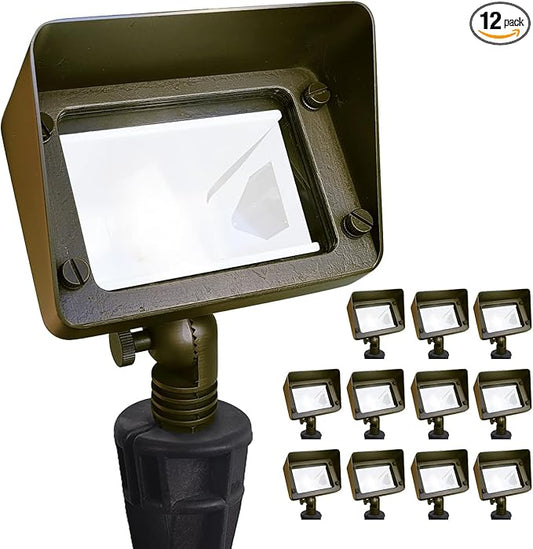 COLOER Brass Rectangular Flood Lights 12-Pack Without Blub, 12V Low Voltage Landscape Floodlights for Outside, Outdoor Wall Lights Illuminating Signs, Walls and Plant Material