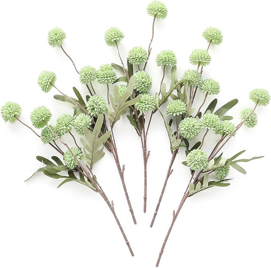 Floroom 5pcs Elf Green Faux Silk Mums Artificial Flowers, Bulk Fake Small Mini Chrysanthemums with Stems for DIY Sage Green Wedding Centerpieces Floral Arrangements Vase Fillers Home Decorations