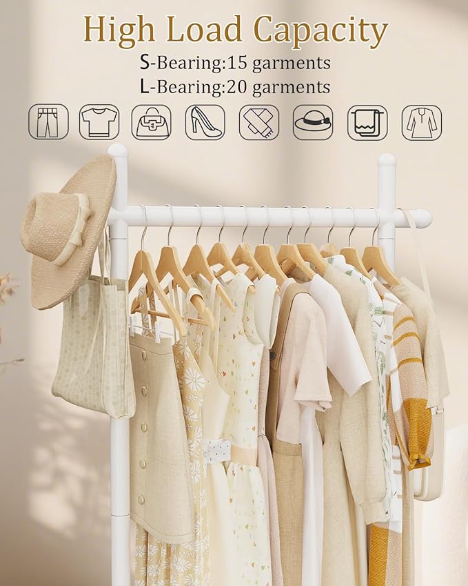 Coat Rack Freestanding with Natural Rock Base, Metal Coat Hanger Stand, Industrial Garment Rack, Clothes Tree, Suitable For Outerwear, Hats, Handbags, 68.9in, White