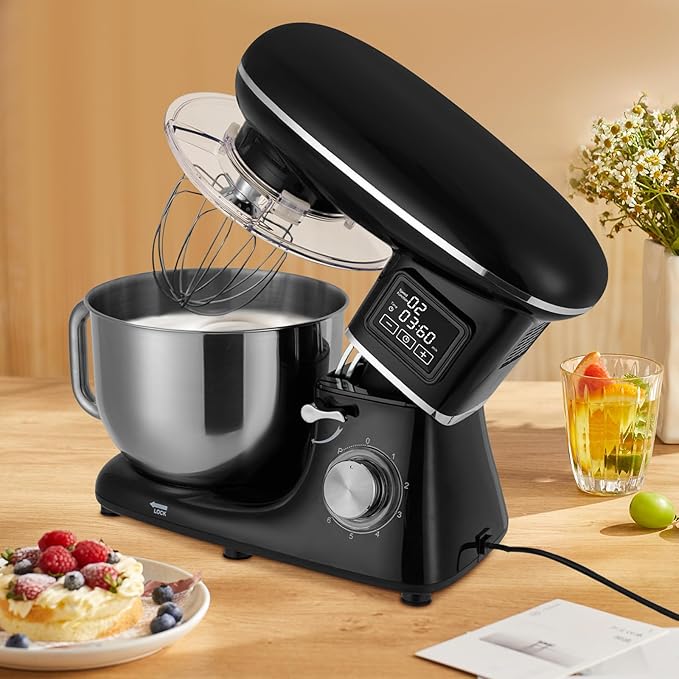 Stand Mixer 1350W Electric Tilt-Head Mixer with 6.5 QT Stainless Steel Bowl, 6 Speed with Pulse Kitchen Mixer, Food Mixer with Dough Hook, Flat Beater, Whisk, Splash Guard (Black)
