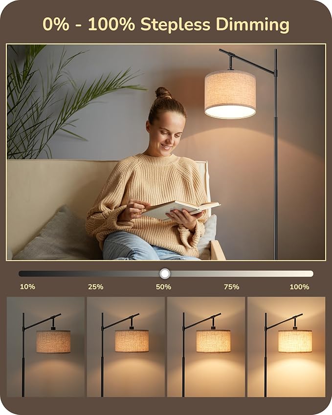 EDISHINE Modern Dimmable Floor Lamp, 63.8" Standing Lamp with Remote Control, E26 Socket, ACR Floor Lamp with Beige Shade for Bedroom, Living Room, Office, LED Bulb Included (Black)