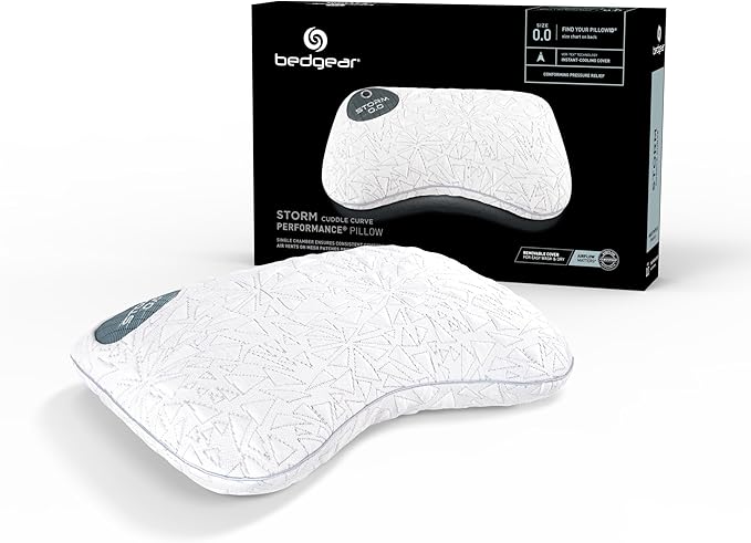 Bedgear Storm Cuddle Curve Performance Pillow - Size 0.0 - Cooling Bed Pillow for Side Sleepers - Medium Firmness- Washable and Removable Cover - 20" W x 26" L