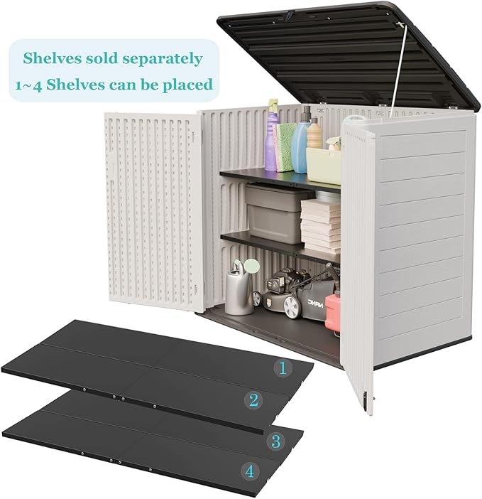 ZZM Large Outdoor Storage Shed, 48 Cu Ft Resin Versatile Storage Cabinet for Patio Accessories, Trash Cans & Garden Tools, Durable Horizontal Storage Box with Lockable Lid (White)