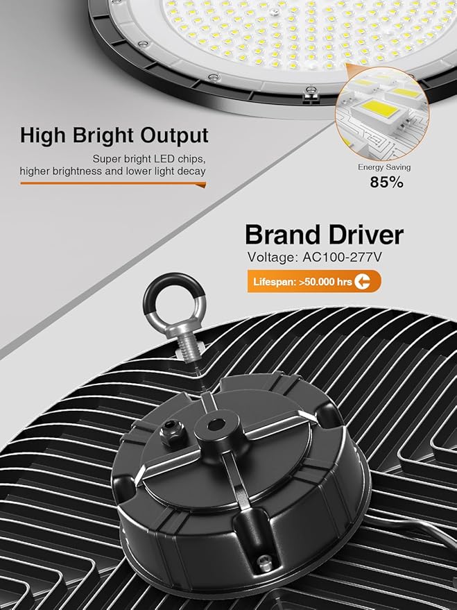 High Bay LED Shop Lights, 1 Pack, 150W, 5000K, 22500LM, UFO LED High Bay Light with 5' Cable(Eqv.600w Mh/Hps/Hid) Shop Lights for Garage Factory Workshop Warehouse Barn