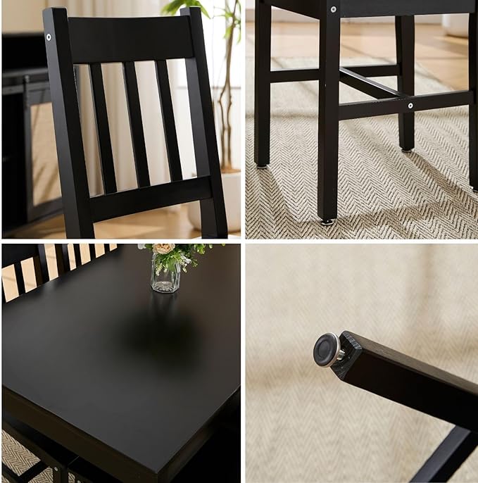Dining Table Set for 4, 5 - Piece Kitchen Table Set 42.5 Inch Rectangular Dining Table with Chairs Solid Wood Dining Set for Kitchen/Dining Room,Home, Small Space, Apartment, Black