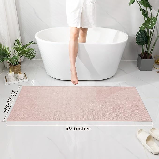 chakme Bathroom Rugs Mat 59x25, Ultra Thin Non Slip Bath Mat Large Quick Dry Absorbent Bath Mat for Bathroom Floor, (Pink, 59"x25")