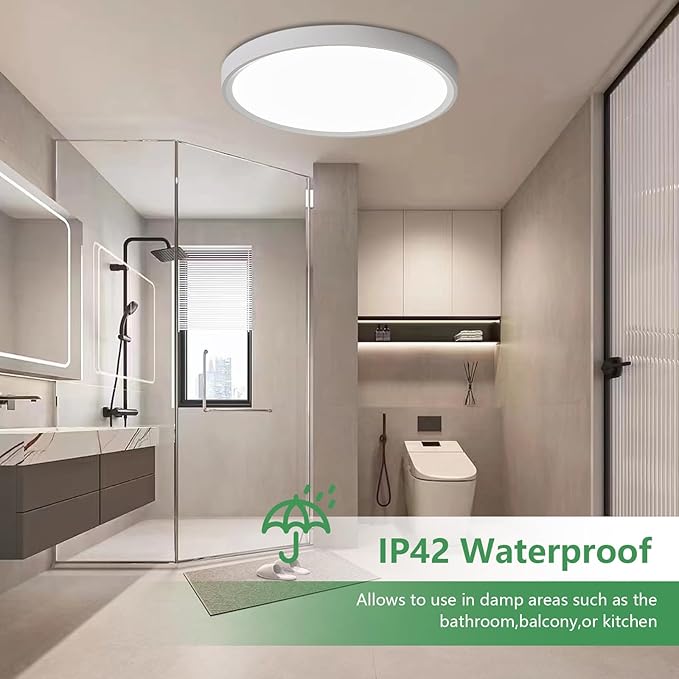 20 Inch Large LED Flush Mount Ceiling Light, 40W,4350LM, 3000K/4000K/6000K CCT Selectable,White Round Flat Panel Light Low Profile Ceiling Light Fitures for Hallway, Kitchen, Bedroom, Laundry Room