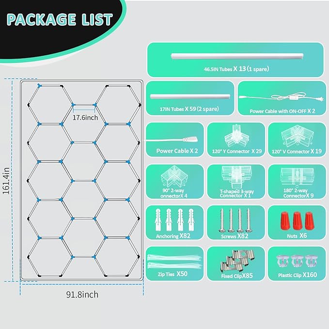 Hexagon Lights: Higher Brightness 900W, 96,200 LM, 6,500K Hexagon Garage Lights with Rectangle Frame, Hexagon LED Lights 14 Grid for Garage, Shopping Mall, Workshop
