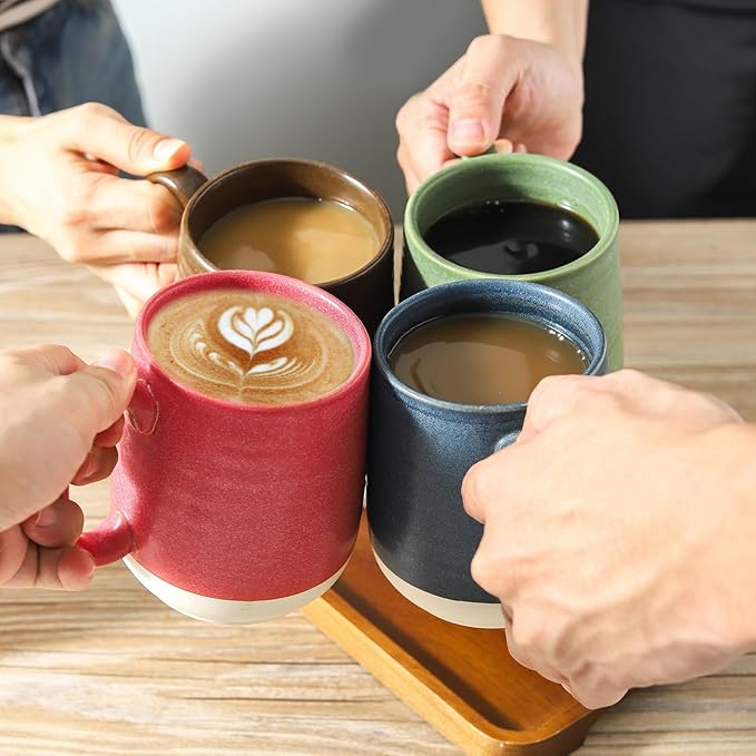 Hasense Coffee Mugs Set of 4, 15 oz Large Porcelain Mugs with Handle for Women Men, Colorful Christmas Coffee Cups for Latte, Tea, Cappuccino, Microwave & Dishwasher Safe