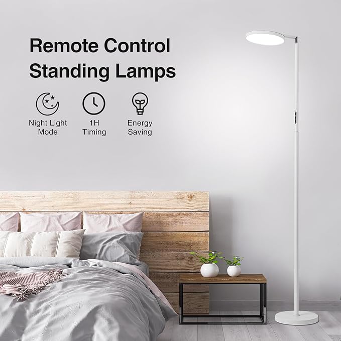 Torchiere Floor Lamp, Eye-Care Reading Lamp, 72" White Standing Lamps with Touch Control, Modern Bright Lamp for Bedroom,Office,Living Room