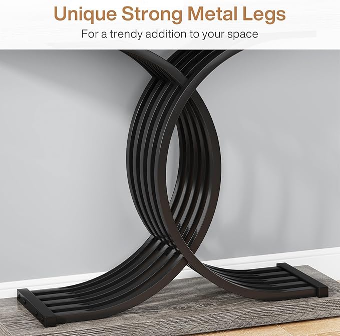 Console Tables for Entryway, Modern Farmhouse 39-inch Entryway Table with Geometric Base, Wooden Hallway Table for Entrance, Living Room (Brown)