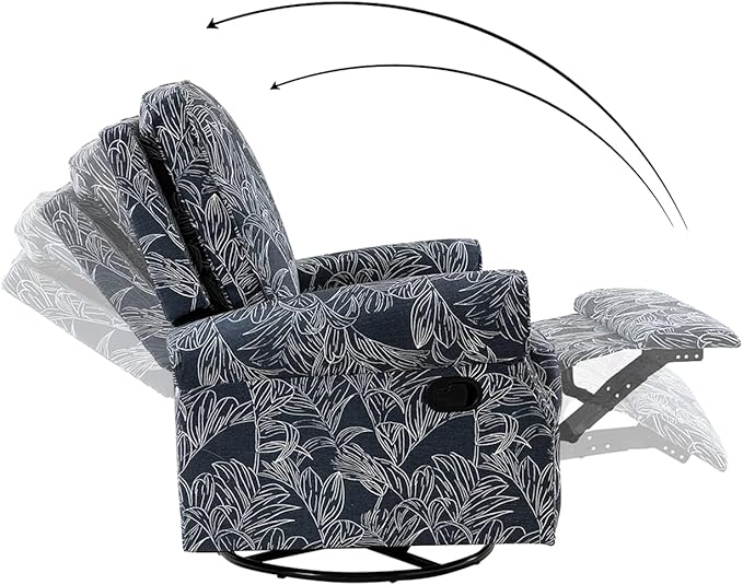 HULALA Home Rocker Recliner Set of 2, Modern Printed Fabric Swivel Glider with Adjustable Backrest & Footrest, Upholstered Manual Recliner Chair Home Theater Singe Sofa for Living Room Bedroom, Navy