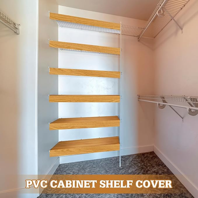 Hoolerry 5 Pcs Wire Shelf Covers Foamed PVC Wire Rack Covers for Removable Closet (Not Wood) Pantry Shelves for Cabinet Bathroom Kitchen Shelving Decoration(Wood Color,24x16inch)