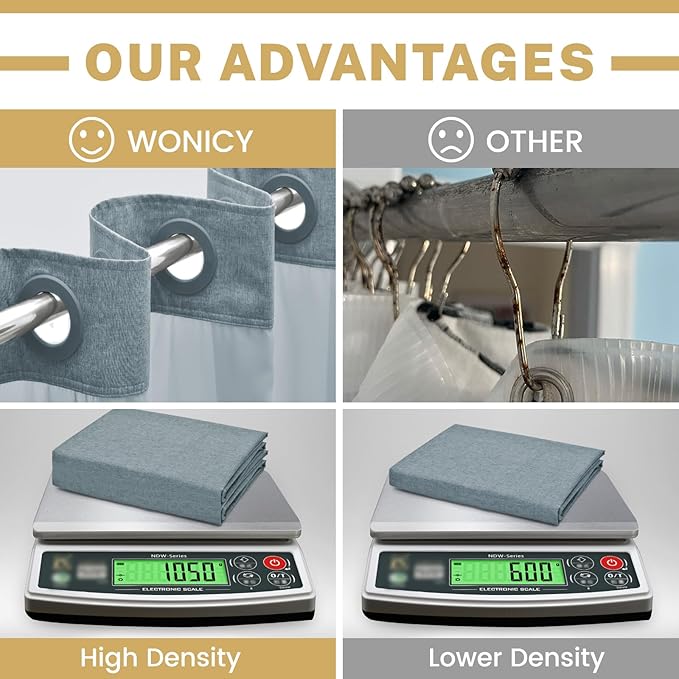 Extra Long No Hook Shower Curtain with Snap in Liner, Polyester Textured Shower Curtain with Liner Set, Waterproof Washable Hotel Style Shower Curtains for Bathroom, 71Wx86H, Blue Grey