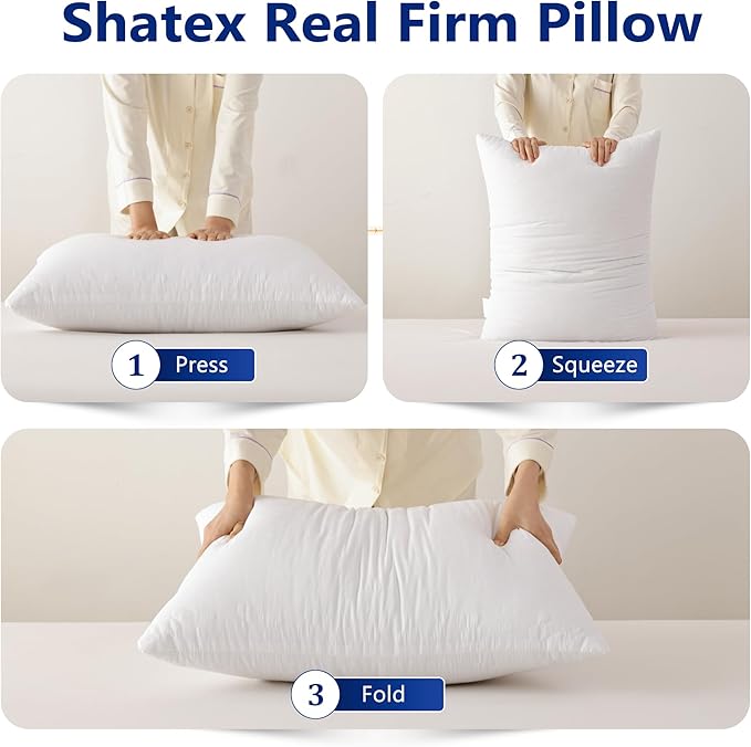 Shatex Firm Pillow, Queen Bed Pillow 28 x 20inch, Adjustable for Neck Pain Relief，Back Pillow Provide Strong Support for Stomach & Side Sleepers