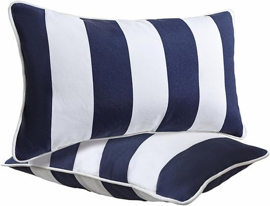JMGBird Outdoor Lumbar Pillows, Waterproof Throw Pillows with Insert, Pack of 2, 12×20 Inch- Add a Pop of Color Outdoors (Blue and White)