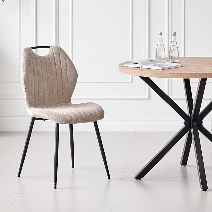 39" Round Dining Table Set for 4, Mid Century Kitchen Table with 4 Fabric Upholstered Dining Chairs for Apartment Living Room Space Saving