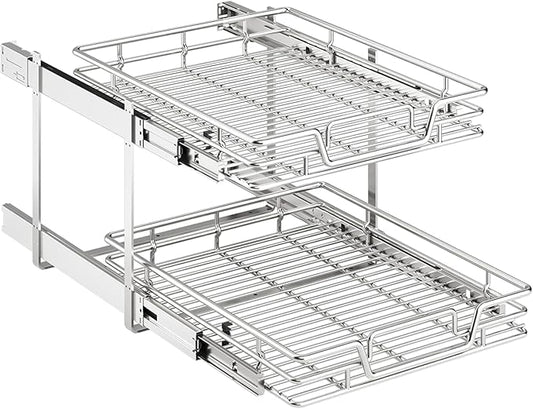 2pαck 2-Tier Kitchen Cabinet Pull Out Shelf and Drawer Organizer Slide Out Pantry Storaqe Basket in Multiple Sizes 2pαck(20" W x 21" D)