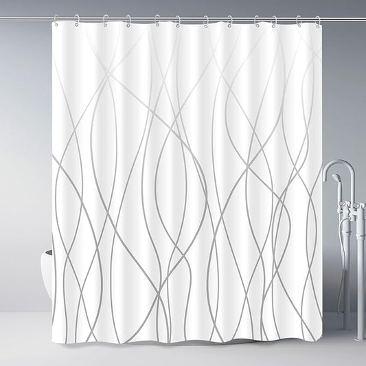 Punkray Ombre Grey Shower Curtain for Bathroom with Hooks Shower Curtain Set Stripe Bath Curtains Decorative White Shower Curtains Water Repellent Washable, 72 x 72