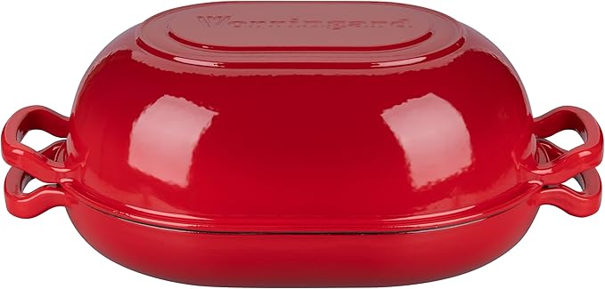 Enameled Cast Iron Sourdough Bread Oven, Dutch Oven, Loaf Cast Iron Bread Pan for Homemade Bread Baking, Meatloaf Pan with Lid, 7QT, Red