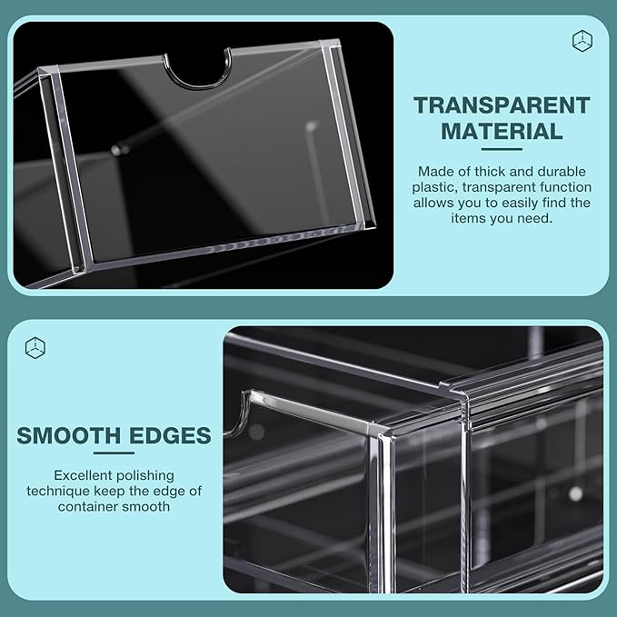 Noverlife Acrylic Hair Accessories Organizer with 4 Drawers, Clear Storage Drawers for Organizing Hair Ties/Jewelry/Sunglass, Stylish Make up Organizer Display & Office Bathroom Desktop Storage Case