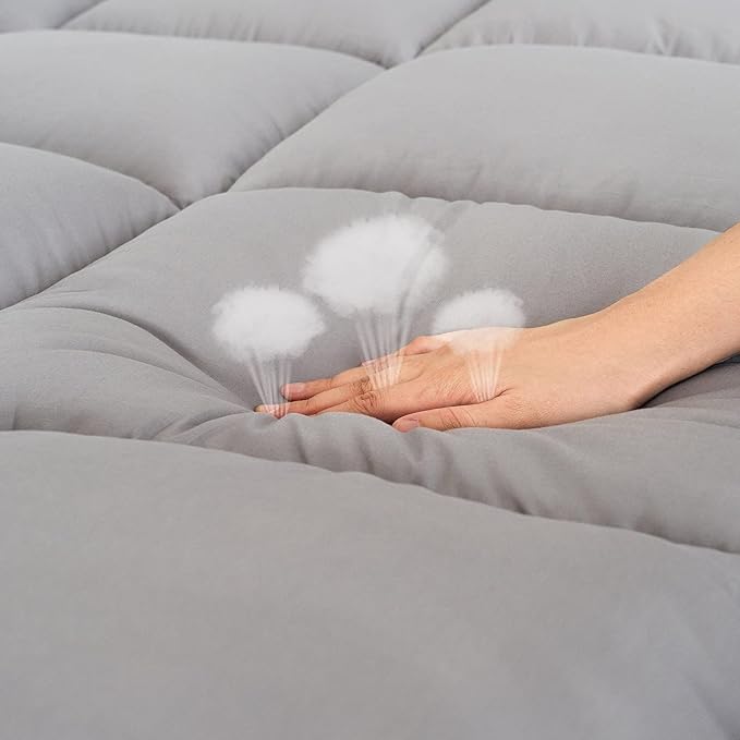 Marine Moon King Mattress Topper Cooling Extra Thick Plush Pillow Top Mattress Pad Hotel Quality Down Alternative for King Size Bed, Soft Bed Toppers for Back Pain, Grey