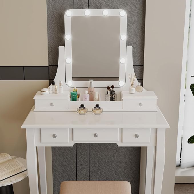 Make Vanity Desk with Lights and Mirror Makeup Vanity with Lights Bench Set Vanity Table with Lights with Drawers Vanity Mirror with Lights Desk and Chair