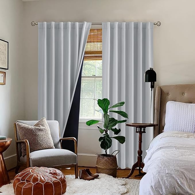 BGment Light Grey 100% Blackout Curtains 108 Inches Long with Black Liner, Rod Pocket and Back Tab Double Layer Full Room Darkening Thermal Window Curtains for Bedroom, 2 Panels, Each 52 x 108 Inch