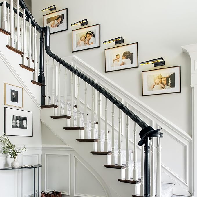 Black Picture Light, 18inch Hardwired Picture Lights, Rotatable Picture Lights for Wall, Wall Lights for Pictures, Linear Art Light for Wall Painting Display Artwork Portrait