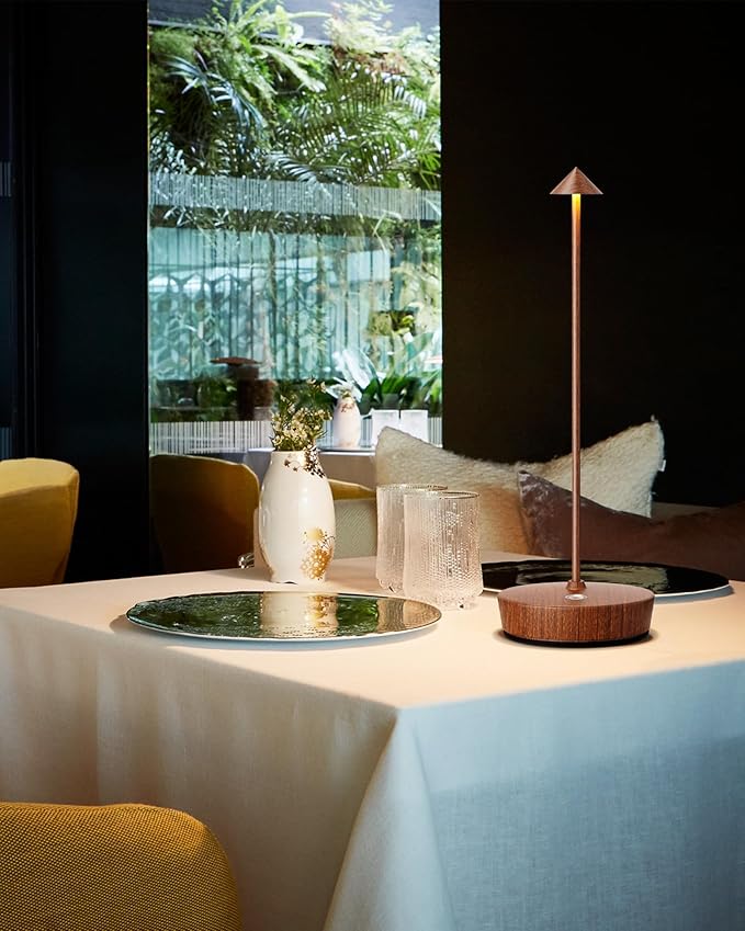 Cordless Table Lamps Rechargeable, 6000mAh Battery Operated LED Desk Lamp Outdoor Waterproof Portable Touch Dimmable Table Light for Patio Restaurant Dining Home Wood Grain