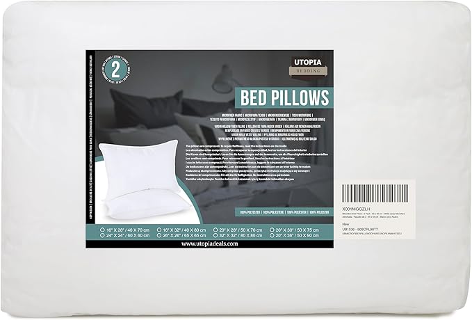 Utopia Bedding Bed Pillows for Sleeping (White), European Size, Set of 2, Hotel Pillows, Cooling Pillows for Side, Back or Stomach Sleepers