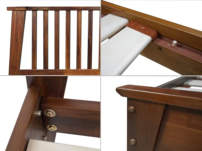 A ACACIA FURNITURE Kaylin Wooden Bed Frame with Headboard, Solid Wood Platform Bed with Wood Slat Support, No Box Spring Needed, Twin, Chocolate, 14 Inch, V1