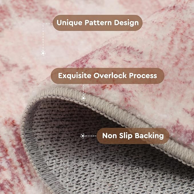 tchdio Area Rug 9x12 Rugs for Living Room- Abstract Soft Living Room Rug-Non Slip Carpet- Washable Pink Rug for Bedroom Dining Room Home Office