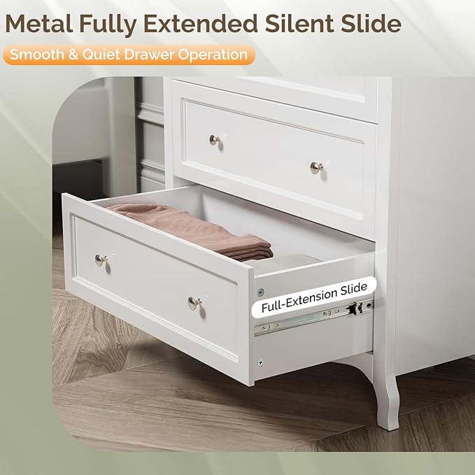 VINGLI White Dresser 5 Drawer Chest of Drawers for Bedroom, 44.5" Tall Wood Dresser with Drawers, 29.92" W*15.75" D*44.49" H