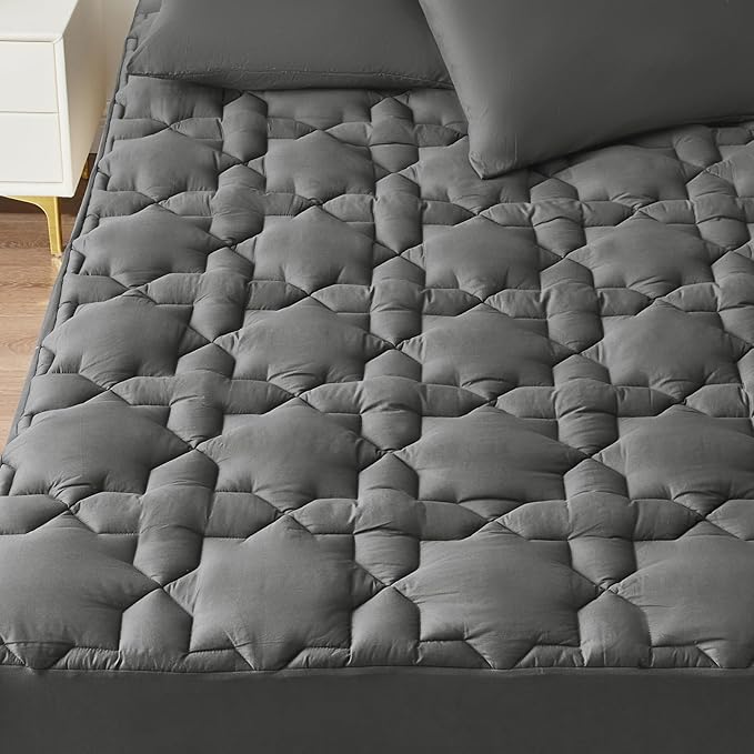 CozyLux California King Mattress Pad Deep Pocket up to 21" Non Slip Cotton Cooling Mattress Topper Breathable and Soft Quilted Fitted Mattress Cover Thick Pillowtop 450GSM Bed Mattress Pad Dark Grey