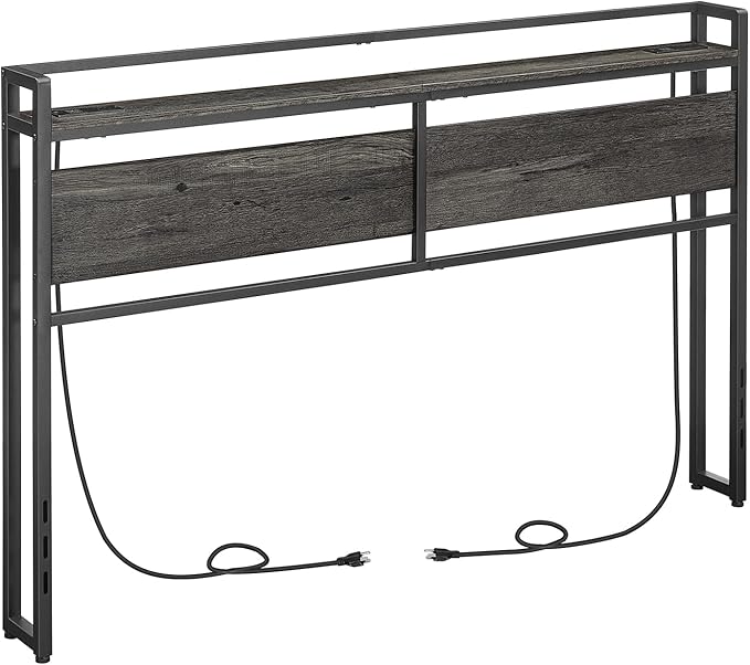 HOOBRO Headboard Queen Size, Headboard with 2 Outlets and 4 USB Ports, Adjustable Height, Storage Rack, Sturdy and Stable, Easy Assembly, Charcoal Gray and Black