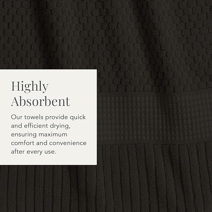 NY Loft Bath Towel 4 Pack, 100% Cotton, Super Soft & Absorbent, Quick-Dry, Textured, Durable, Premium Thick, 30" x 52", Black