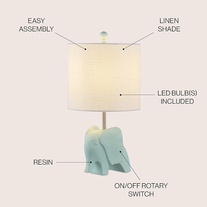JONATHAN Y JYL1143B Koda 17.5" Eclectic Southwestern Resin/Iron Elephant LED Kids Table Lamp, Global, Transitional, Rustic, Office, Living Room, Dining Room, Bedroom, Hallway, Foyer, Turquoise