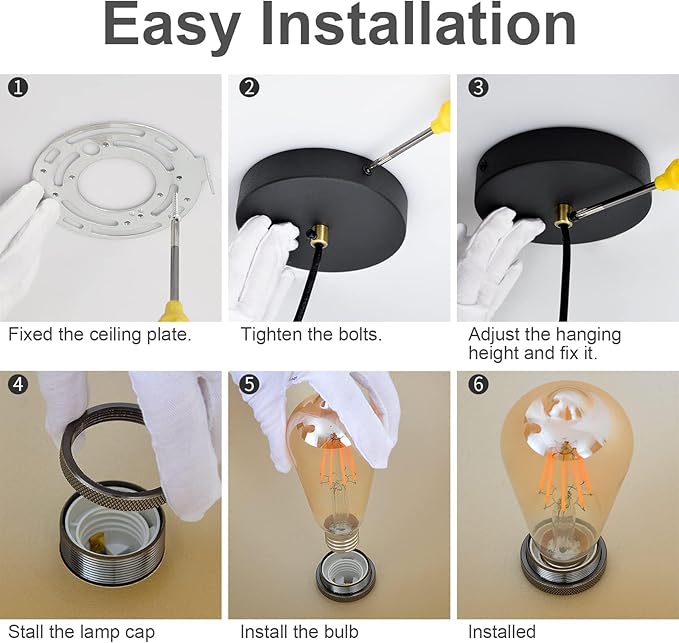 Vintage Industrial Pendant Light 9.84 "Industrial Dome Pendant Light Black and Gold Finish Lighting lamp line Length Pendant light78.74 Kitchen Island, Bedroom, Corridor