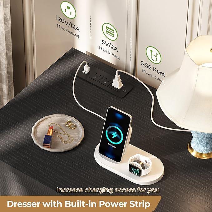 Hasuit Black Dresser for Bedroom with 10 Drawers, 55.2" Long Drawer Dresser with Charging Station, Farmhouse Dressers Chest of Drawer, Large Wooden Storage Tower Organizer, Dressers for Bedroom Closet