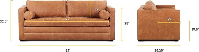 POLY & BARK Napa 82" Pull-Out Convertible Sleeper Sofa in Full-Grain Pure-Aniline Italian Leather, Cognac Tan