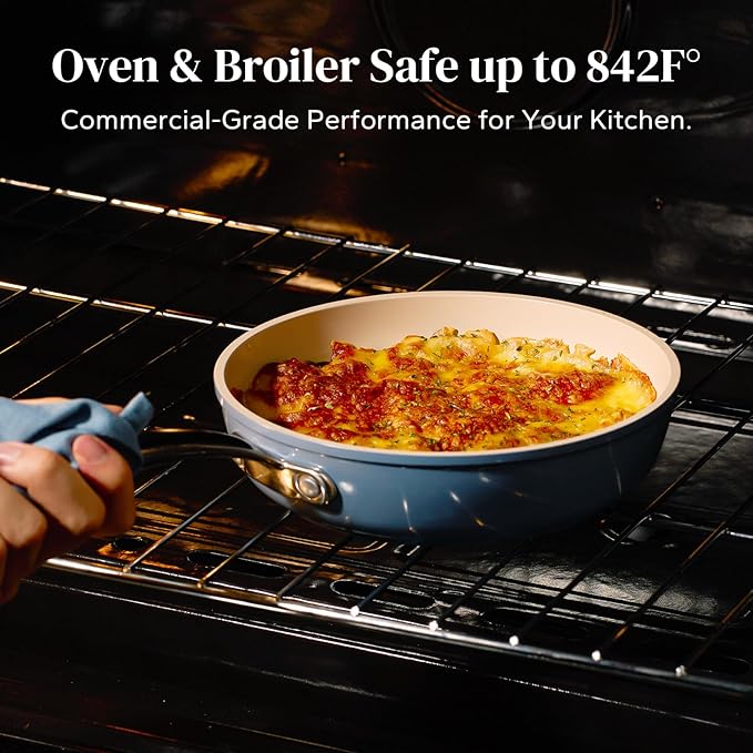 Redchef Ceramic Deep Saute Pan with Lid, Large Jumbo Cooker, 11 Inch Frying Pans Nonstick with Stay Cool Handle, Non Toxic Cooking Skillet, Kitchen, Induction Dishwasher Safe, PFOA & PFAS Free(Blue)