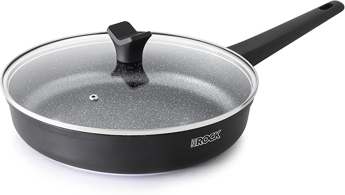 THE ROCK SOHO 11-Inch Non Stick Frying Pan with Lid – Nothing Sticks, Never Warps, Lasts Longer, Healthy Skillet with Heat-Resistant Handle, PFOA Free, Oven & Dishwasher Safe, Black